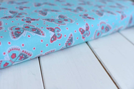 Fabric Turquoise blue butterfly cotton fabric - CraftCottonCo