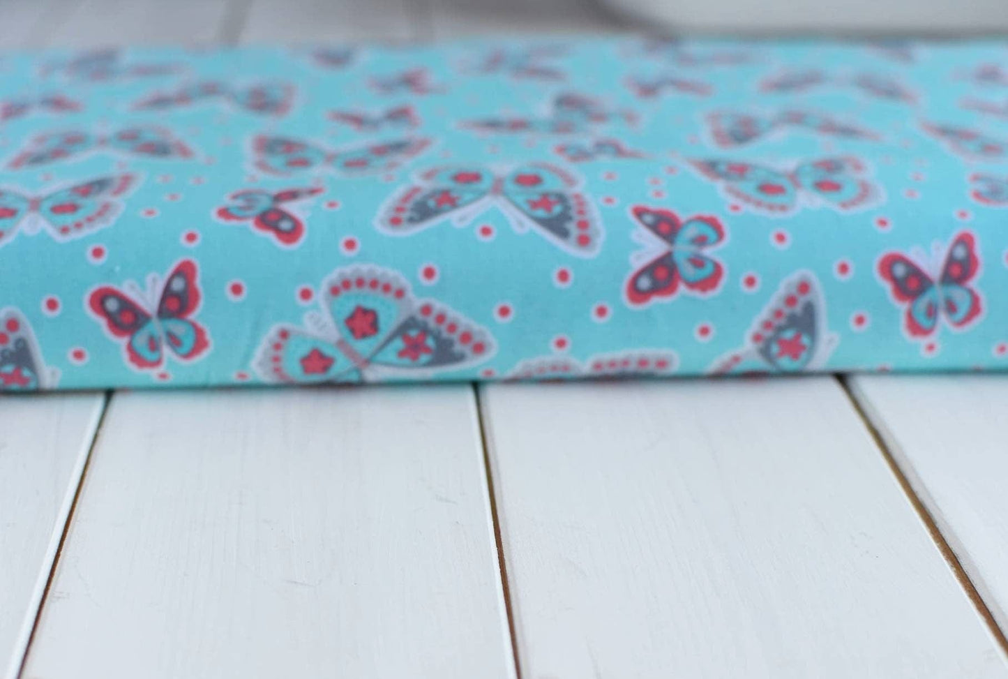 Fabric Turquoise blue butterfly cotton fabric - CraftCottonCo