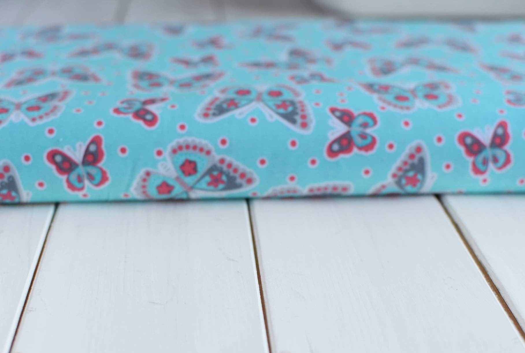 Fabric Turquoise blue butterfly cotton fabric - CraftCottonCo