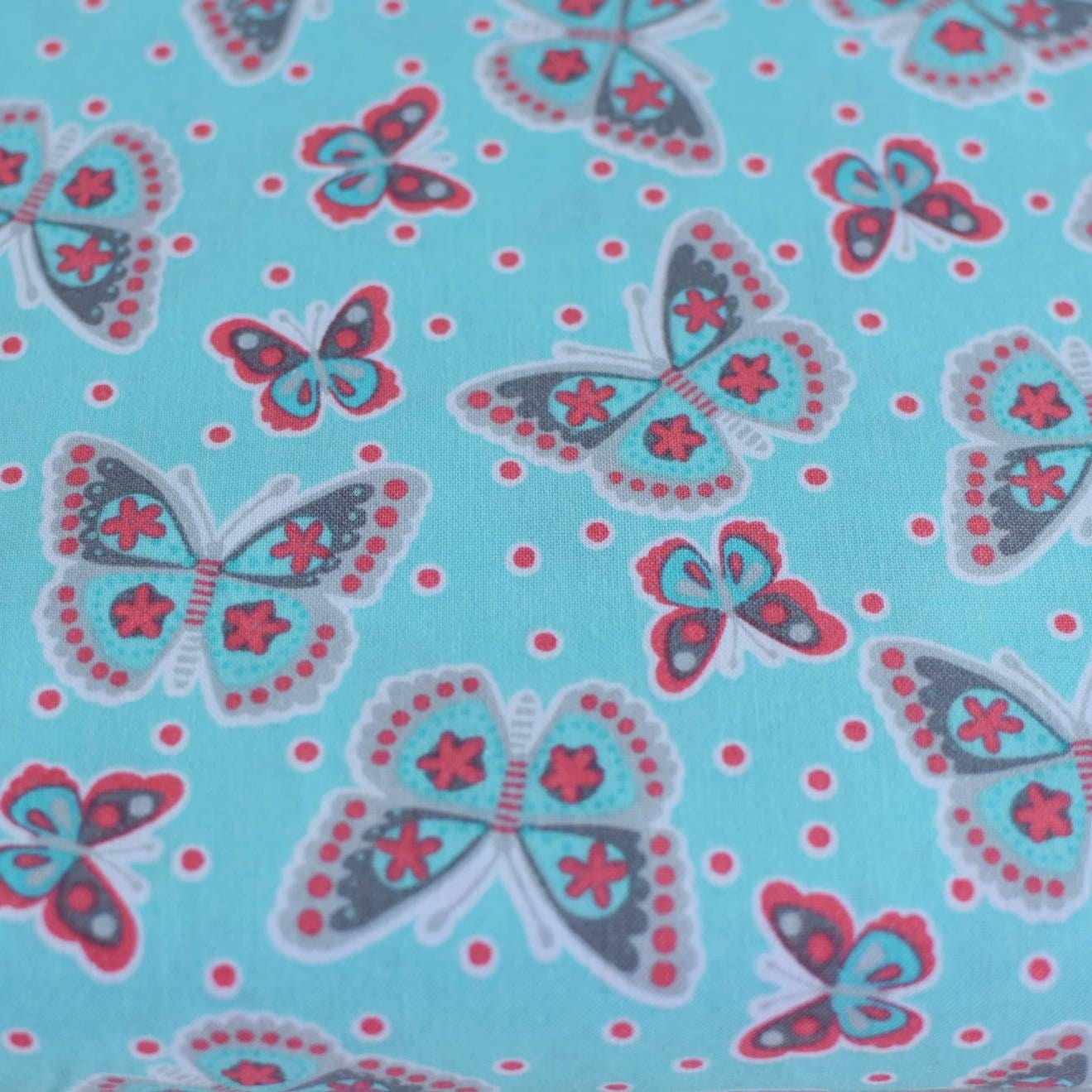 Fabric Turquoise blue butterfly cotton fabric - CraftCottonCo