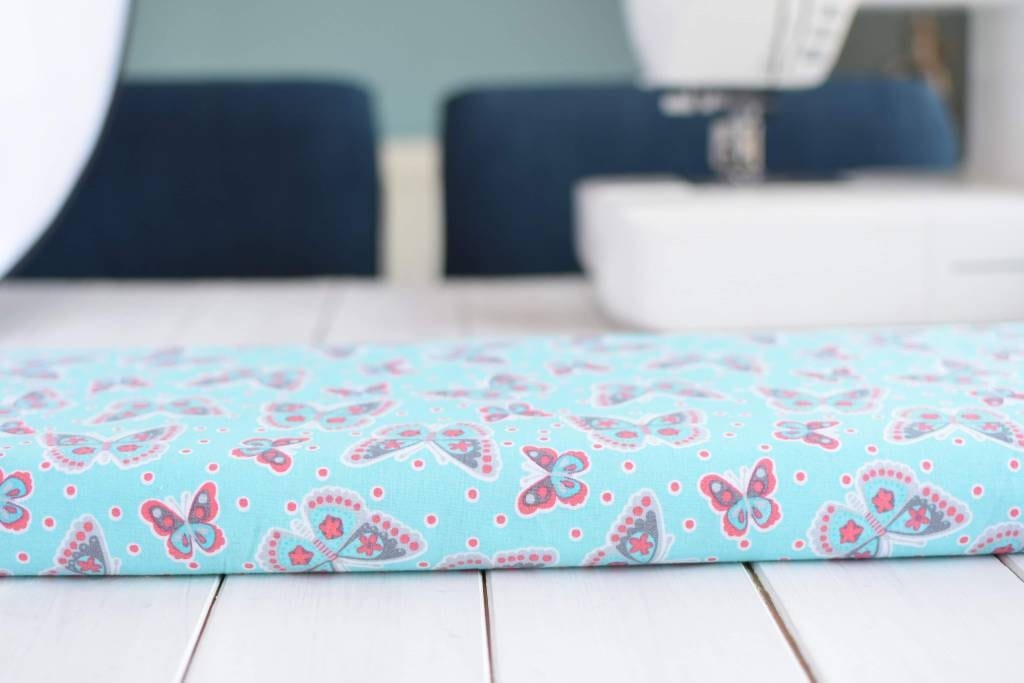 Fabric Turquoise blue butterfly cotton fabric - CraftCottonCo