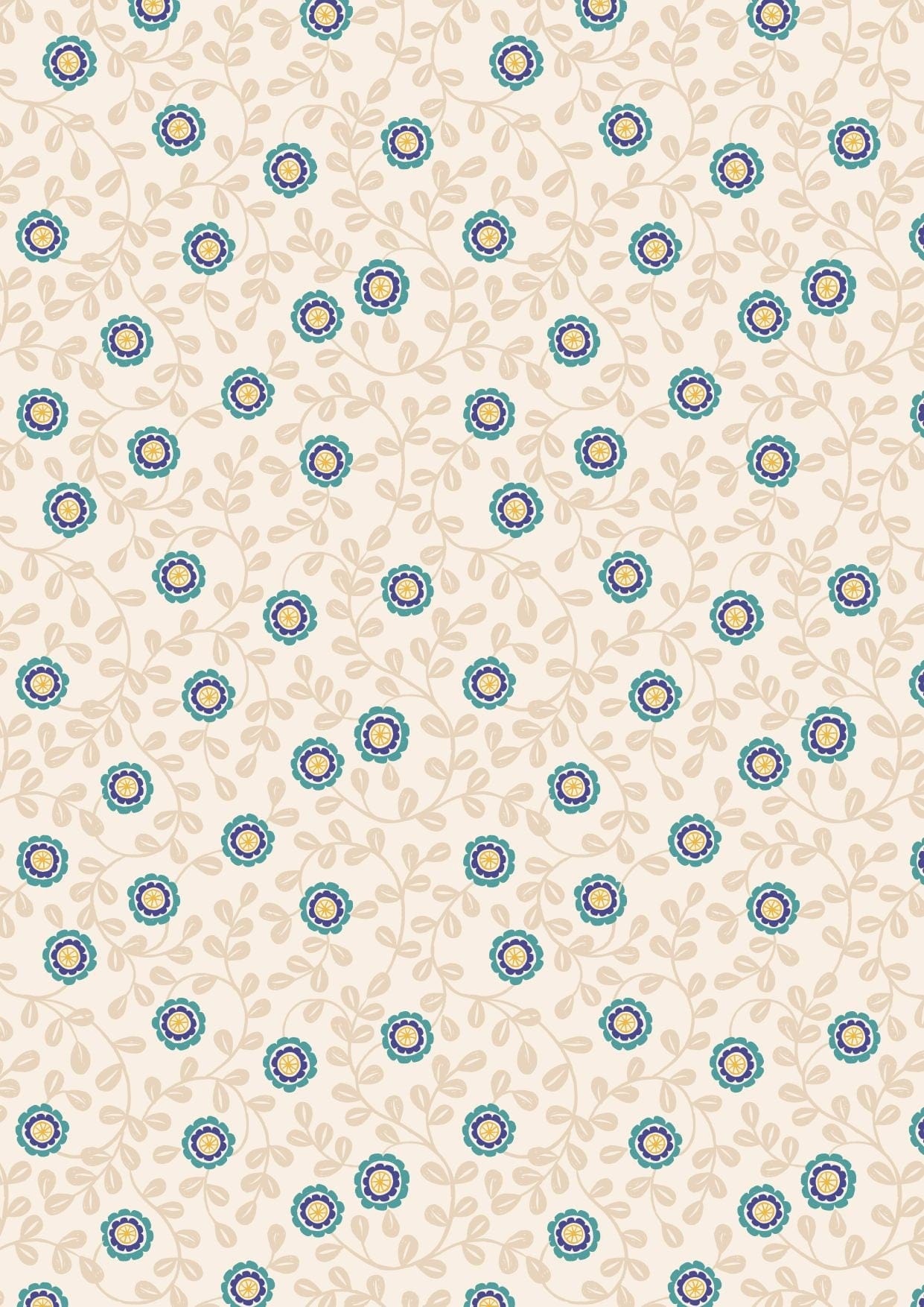 Fabric Turquoise Flowers on Cream 100% cotton fabric - Little Matryoshka by Lewis & Irene