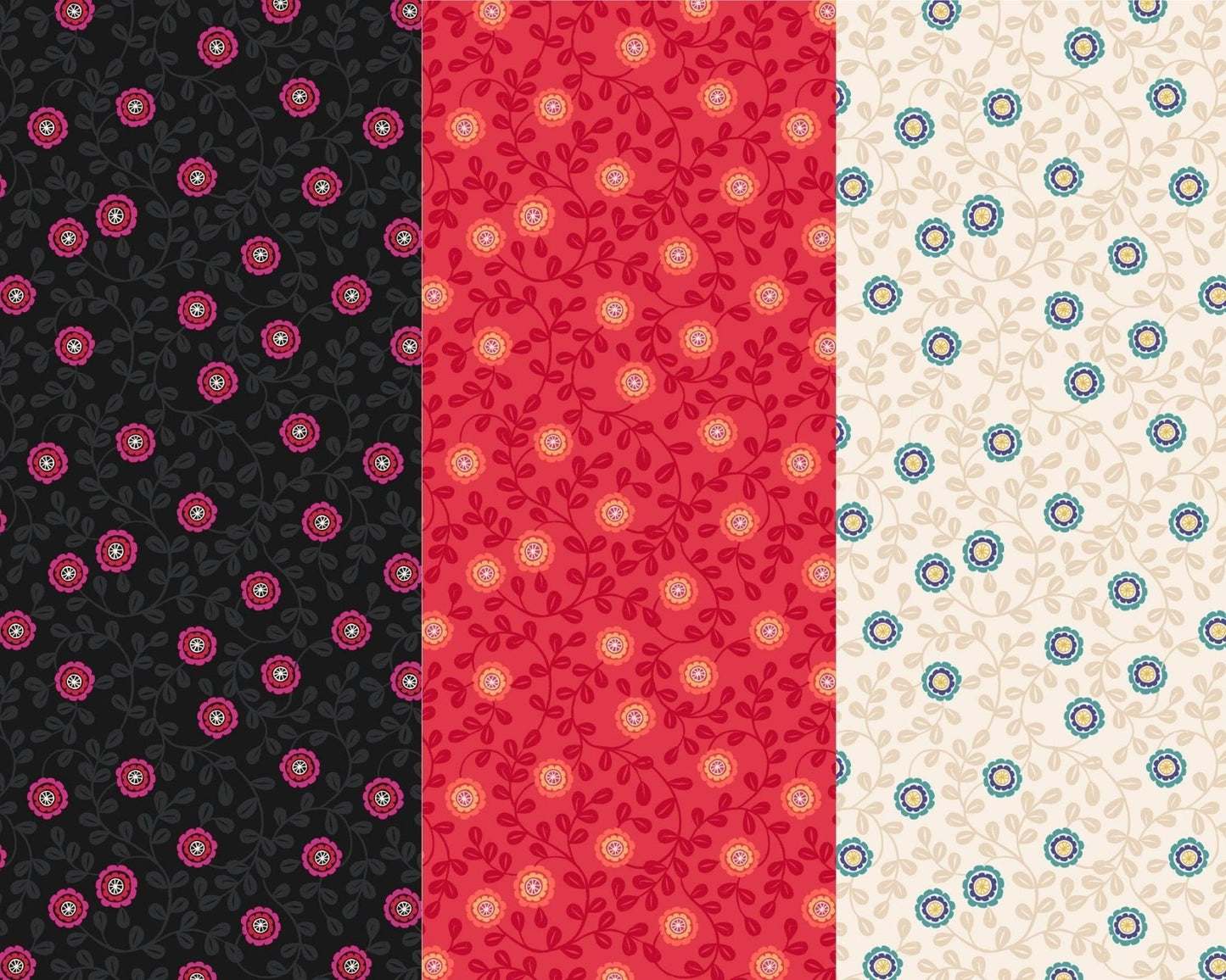 Fabric Turquoise Flowers on Cream 100% cotton fabric - Little Matryoshka by Lewis & Irene
