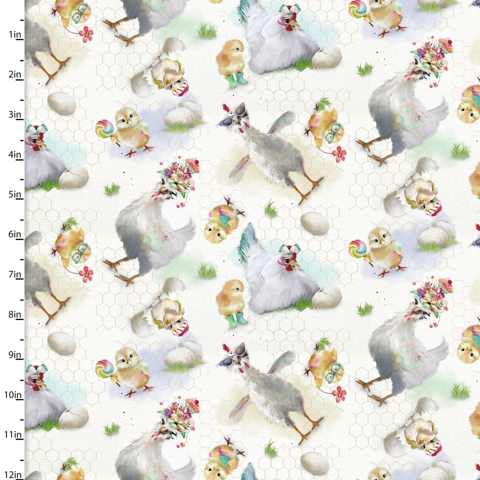 Fabric Turquoise Funny Farm Animals cotton fabric - 3 Wishes