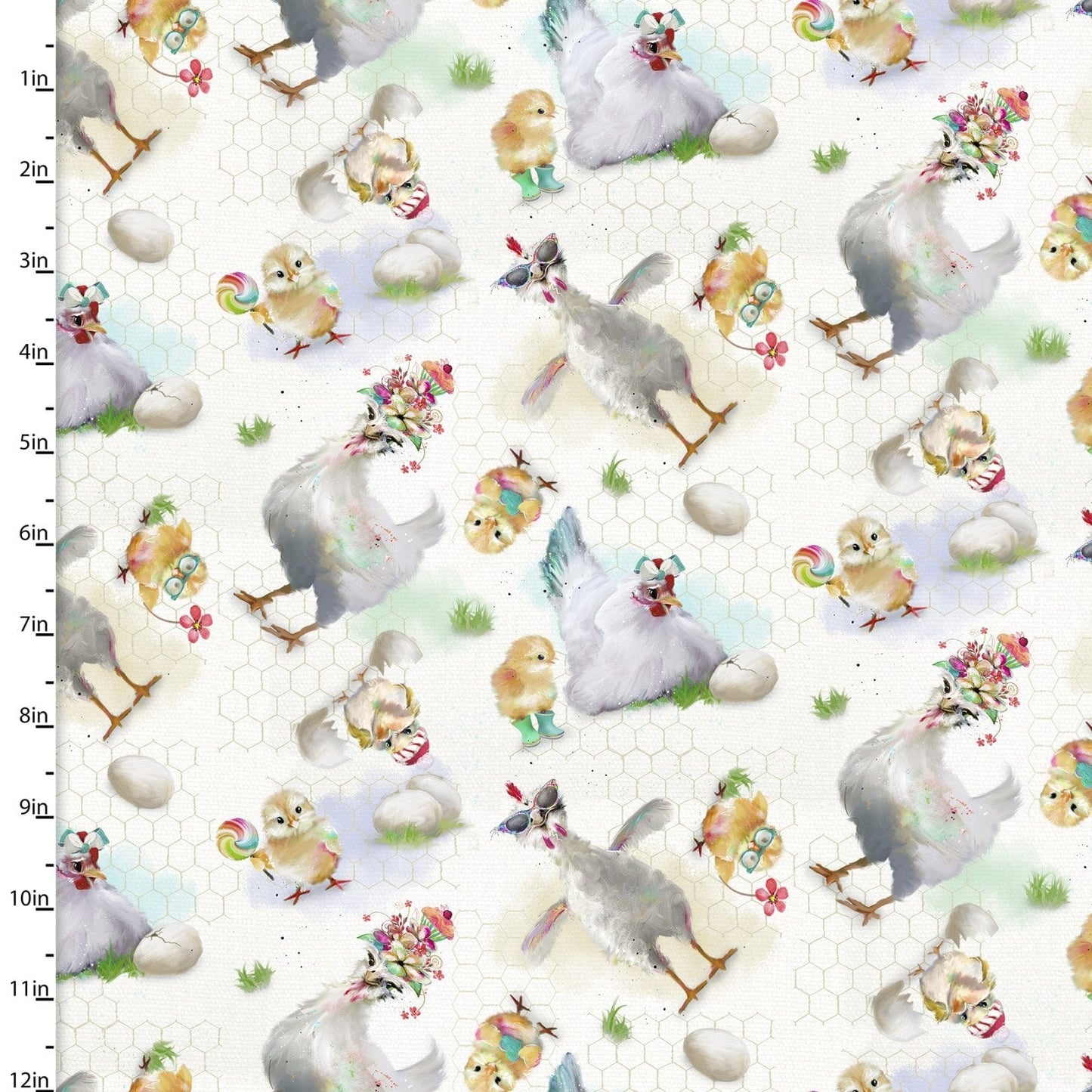 Fabric Turquoise Funny Farm Animals cotton fabric - 3 Wishes