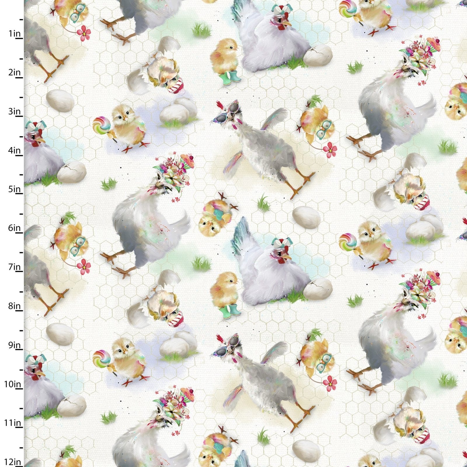 Fabric Turquoise Funny Farm Animals cotton fabric - 3 Wishes