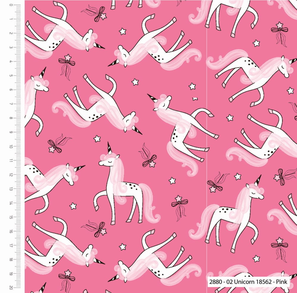 Fabric Unicorns, stars and magic wands on Pink cotton fabric - Craft Cotton Co