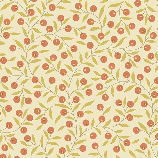 Fabric Vintage Berries Dark Cream Cotton Fabric - 'Lady Tulip' Makower