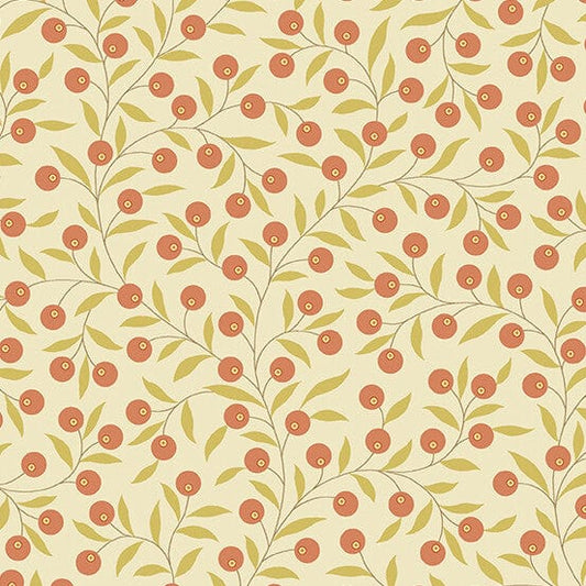 Fabric Vintage Berries Dark Cream Cotton Fabric - 'Lady Tulip' Makower