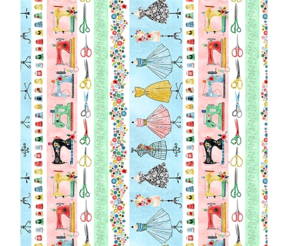 Fabric Vintage sewing on green cotton - 'A Stitch In Time' Michael Miller