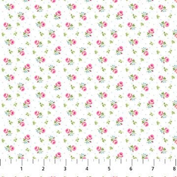 fabric Vintage style pink roses on a pale blue polka dot fabric - Tea for Two - Northcott
