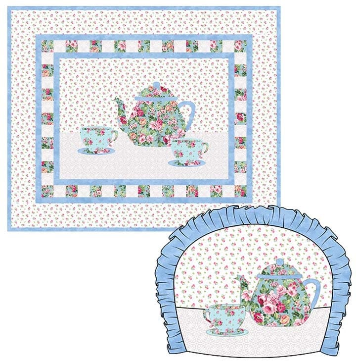 fabric Vintage style pink roses on a pale blue polka dot fabric - Tea for Two - Northcott