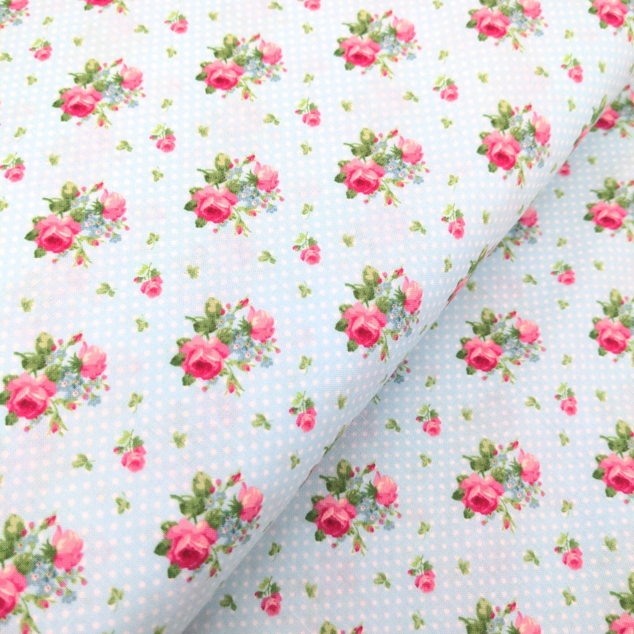 fabric Vintage style pink roses on a pale blue polka dot fabric - Tea for Two - Northcott
