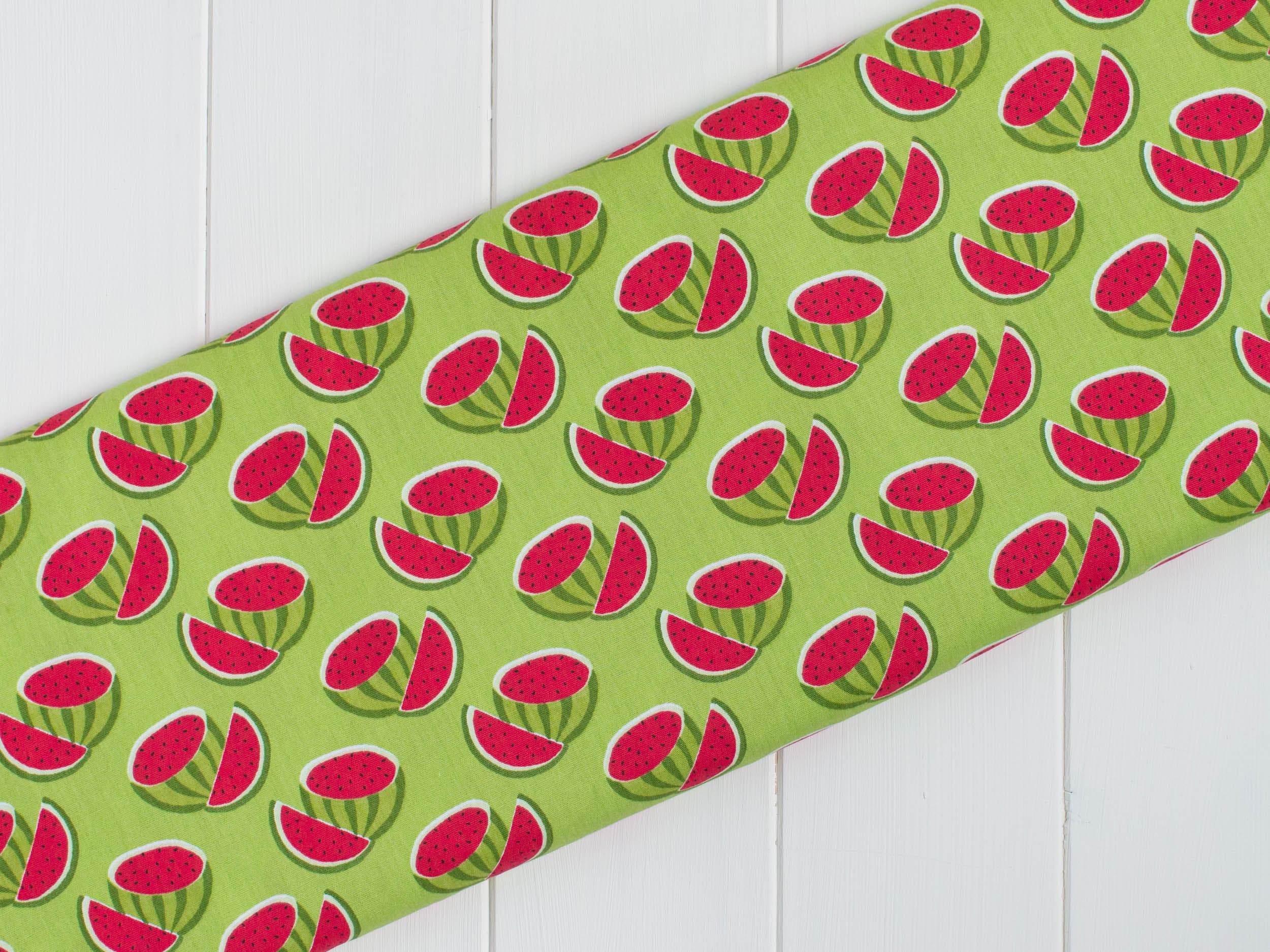 Fabric Watermelons on green cotton fabric - FabricArt