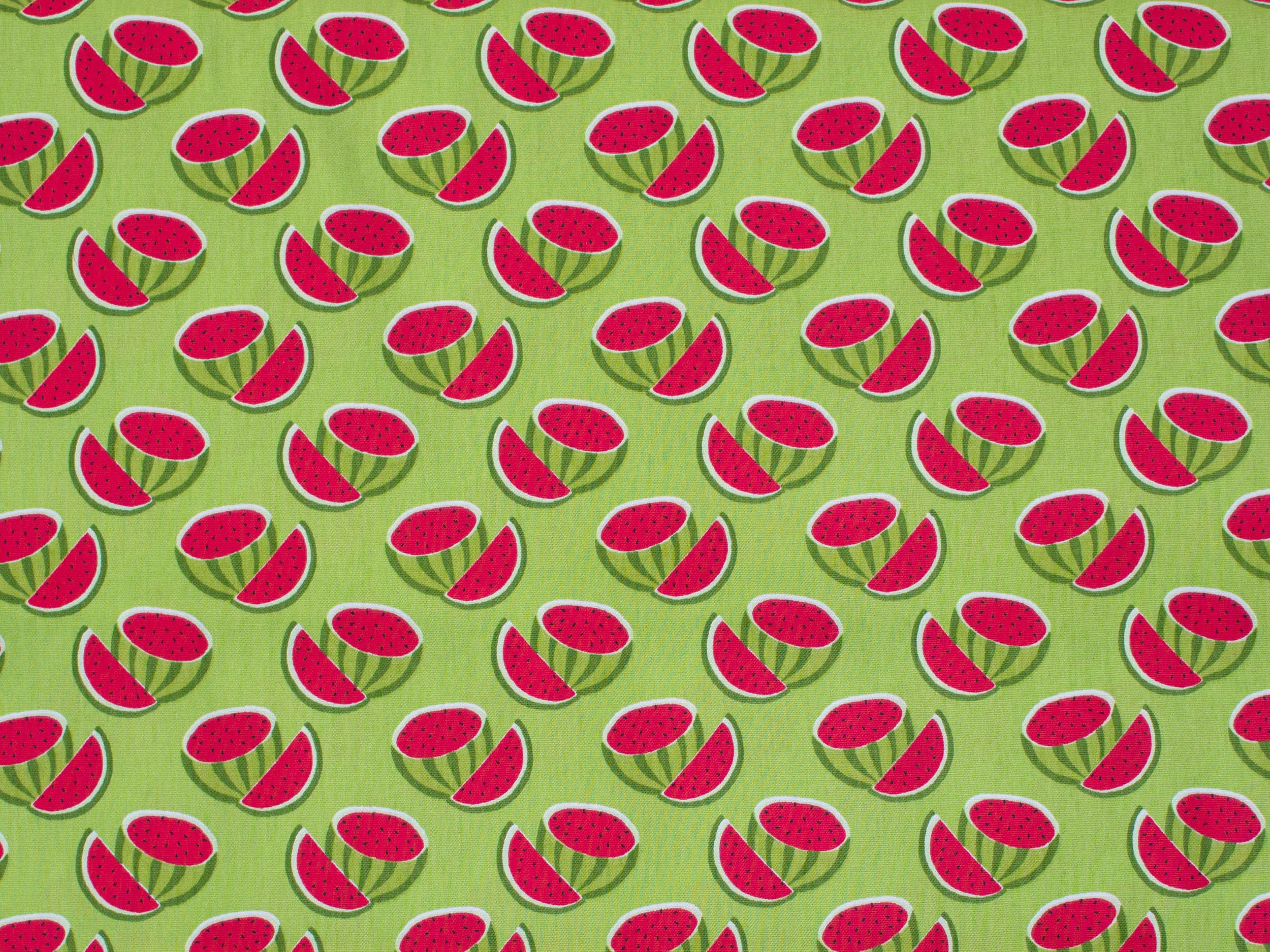 Fabric Watermelons on green cotton fabric - FabricArt