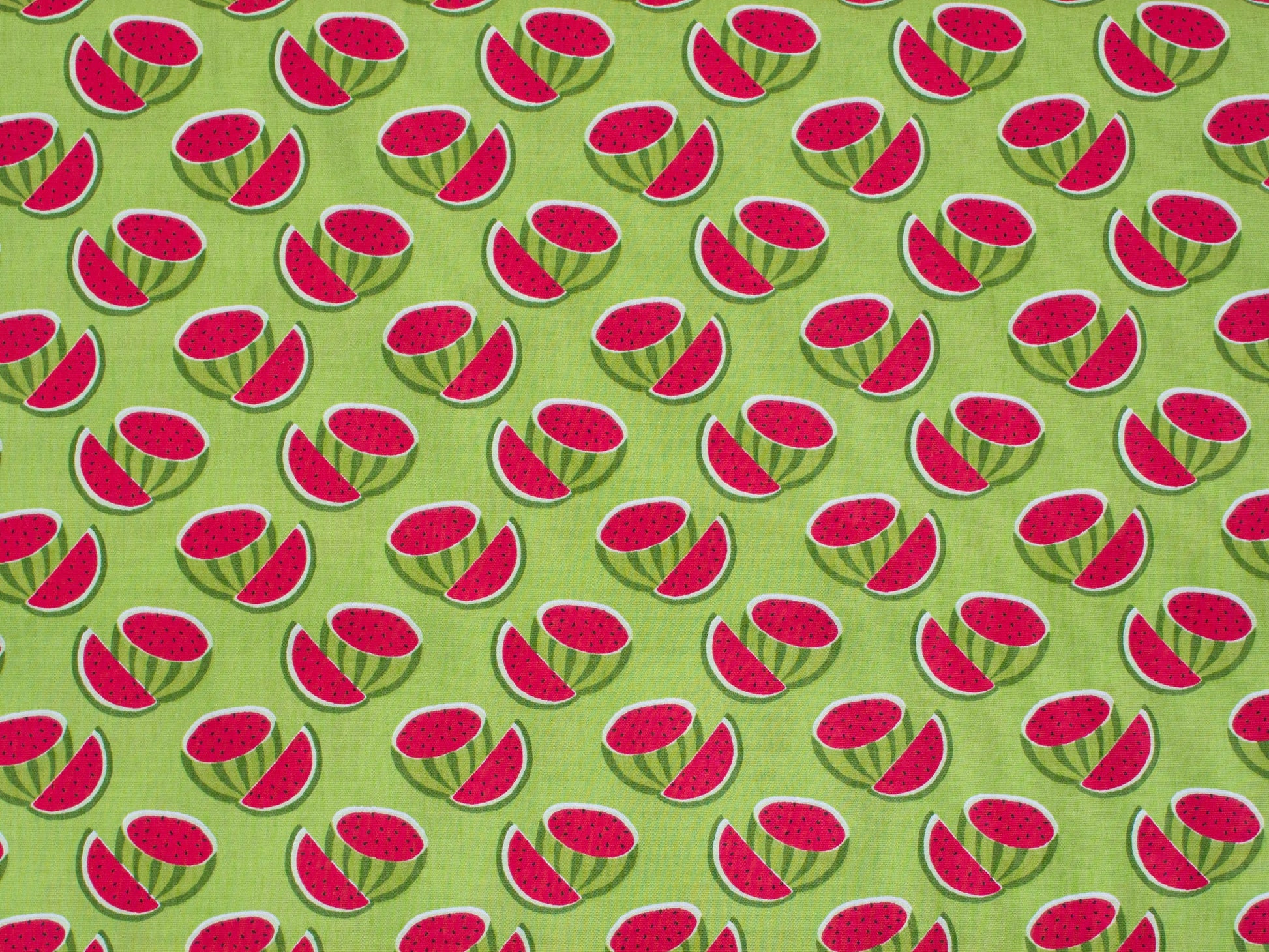 Fabric Watermelons on green cotton fabric - FabricArt
