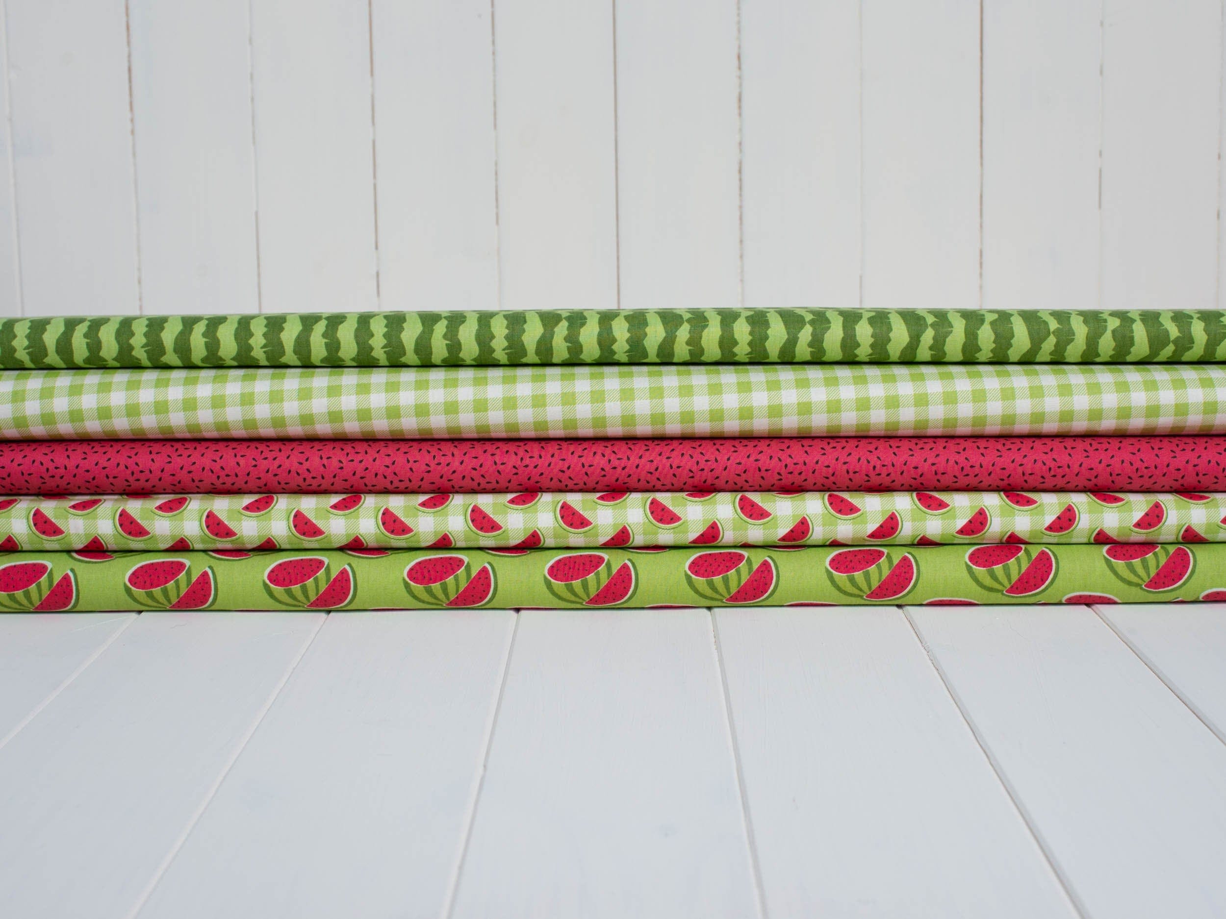 Fabric Watermelons on green cotton fabric - FabricArt