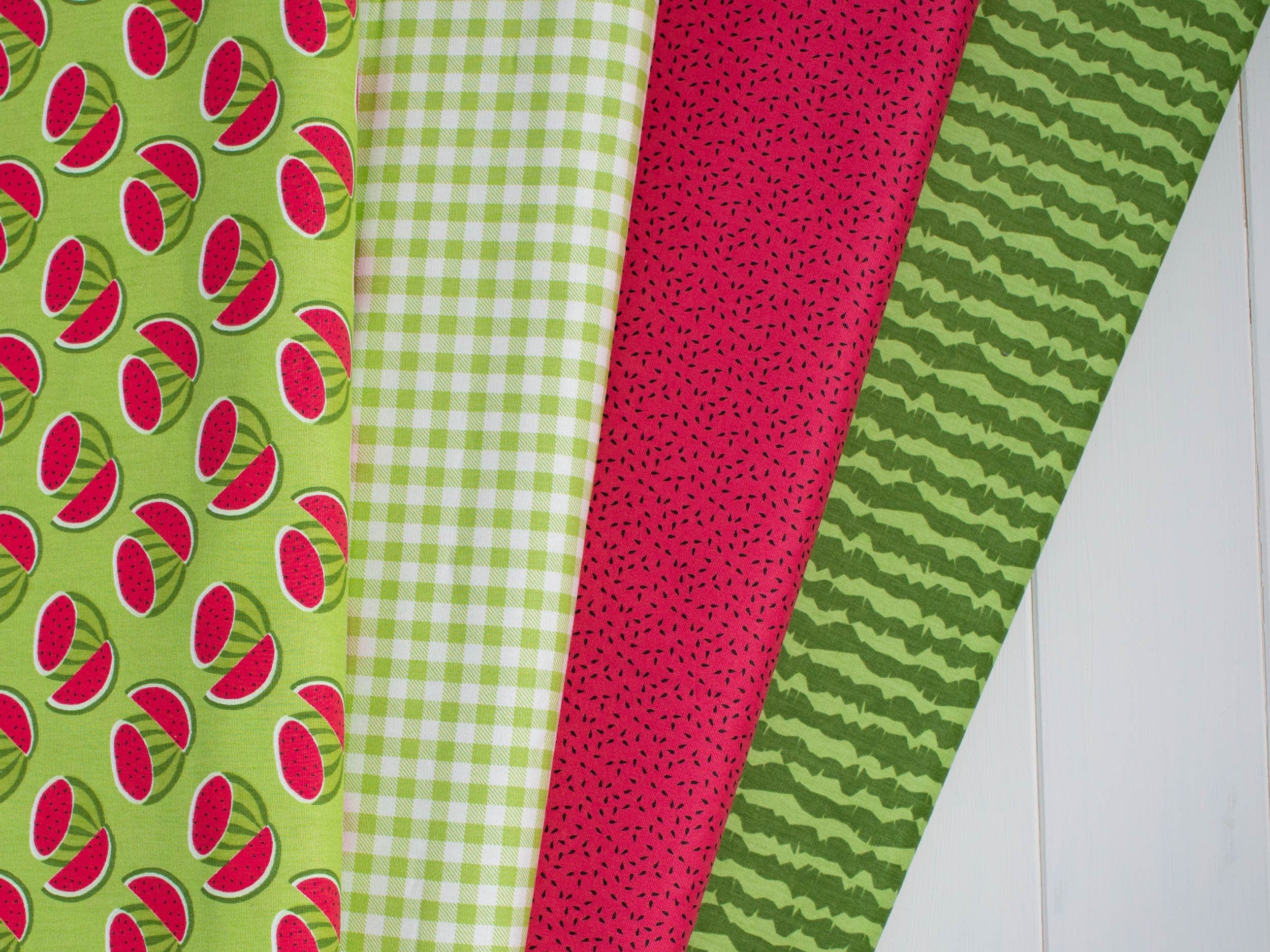 Fabric Watermelons on green cotton fabric - FabricArt