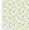 Fabric White birds and trees 'The Lerena' on light blue 100% cotton fabric - Voysey Birds in Nature