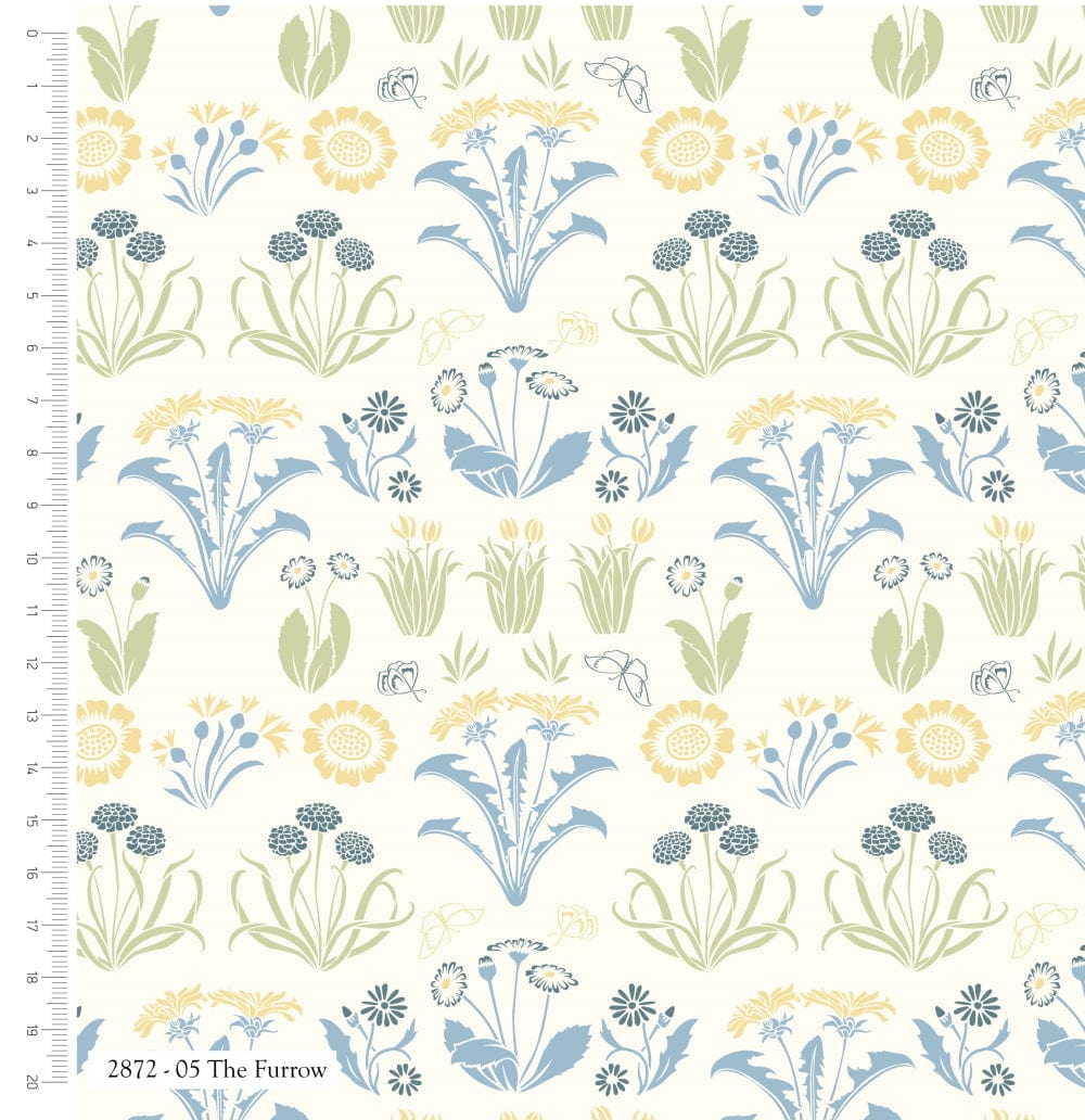 Fabric White birds and trees 'The Lerena' on light blue 100% cotton fabric - Voysey Birds in Nature