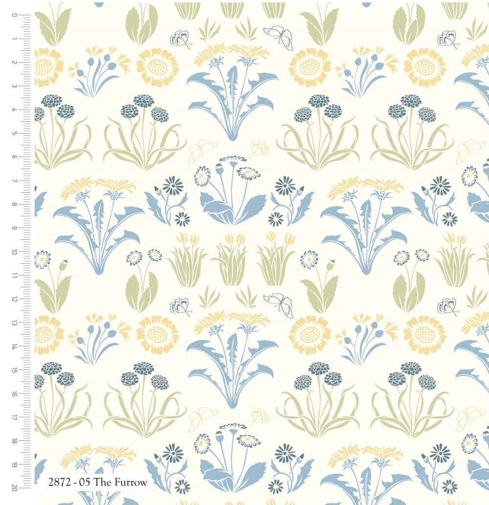 Fabric White birds and trees 'The Lerena' on light blue 100% cotton fabric - Voysey Birds in Nature