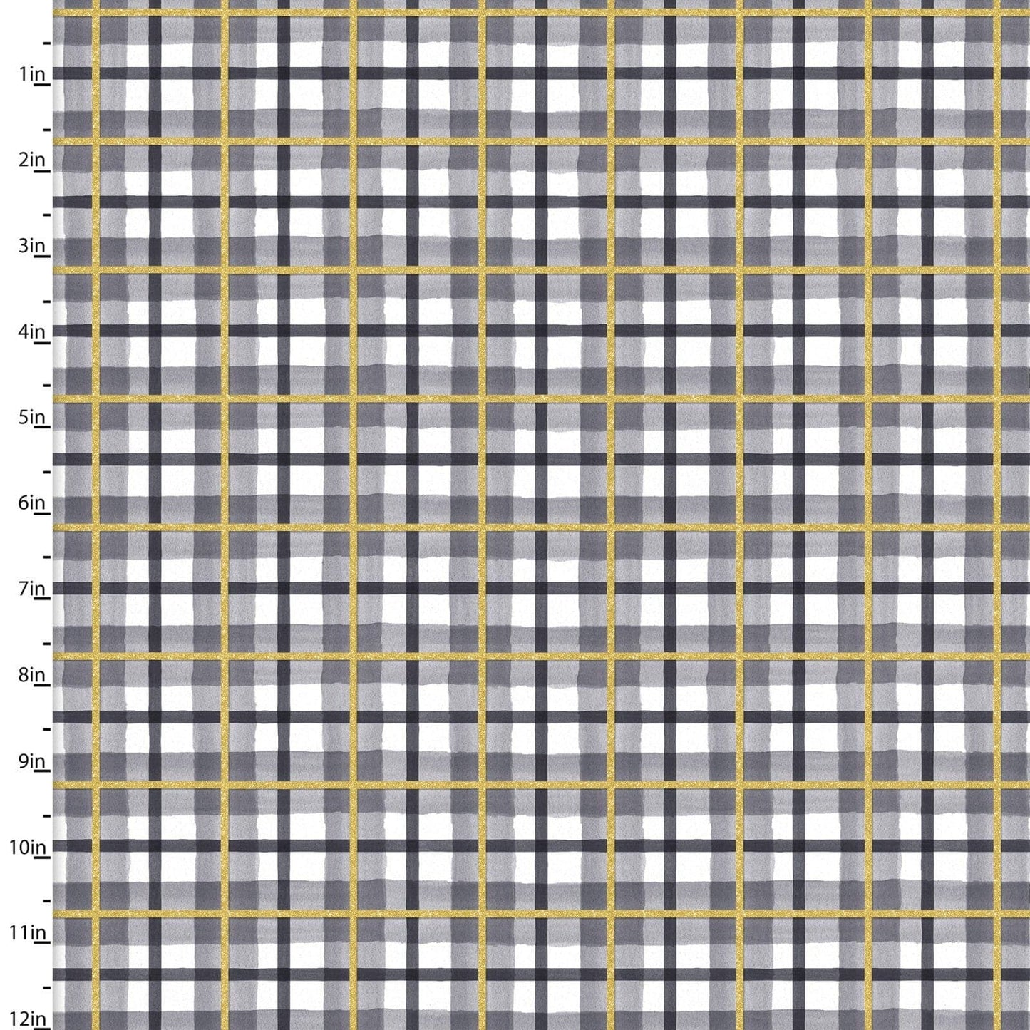 Fabric White, black and gold tartan plaid cotton fabric - 3 Wishes