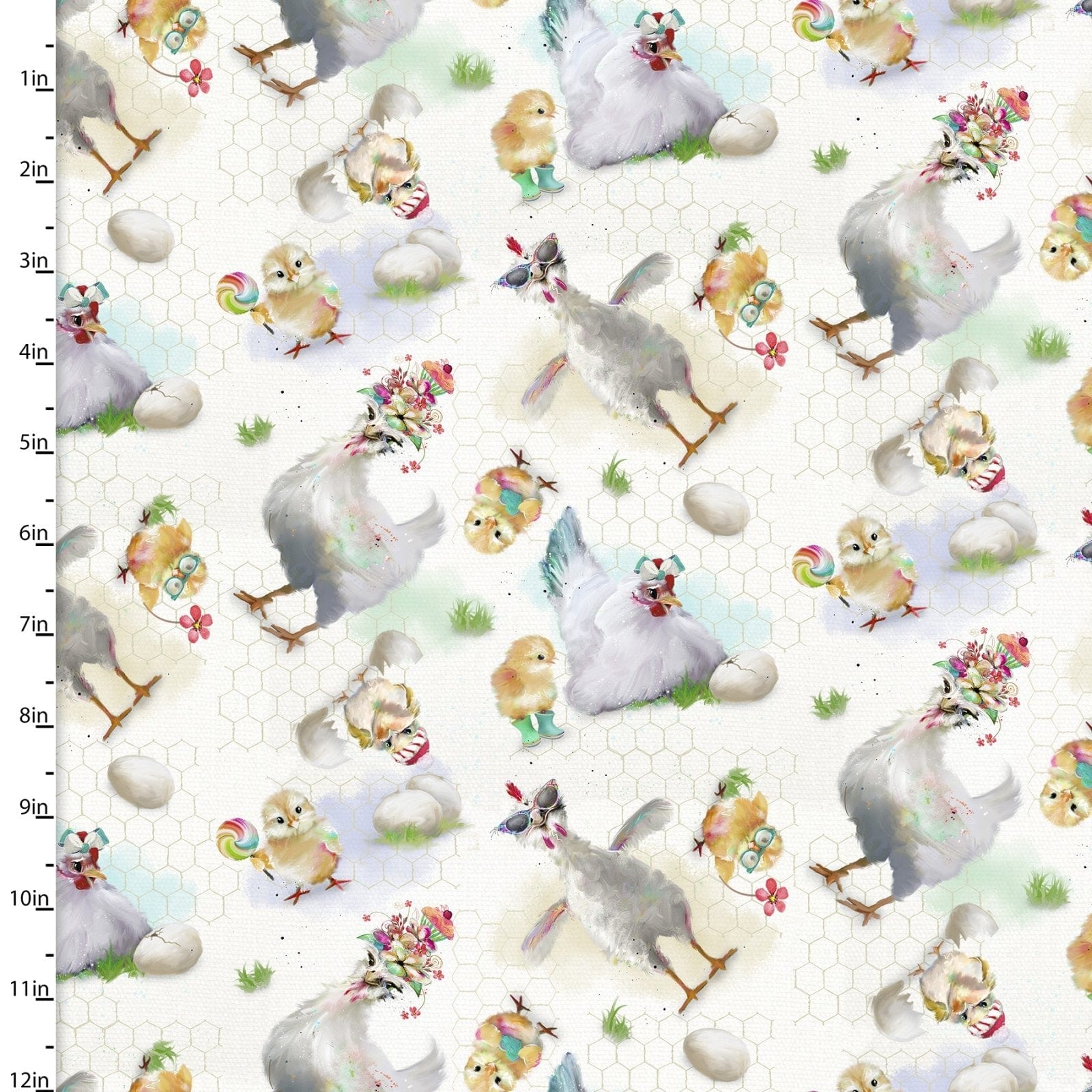 Fabric White Funny Farm Chickens Egg cotton fabric - 3 Wishes