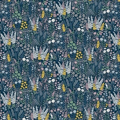 Fabric Wild flowers on navy blue 100% cotton - Heather and Sage by Makower
