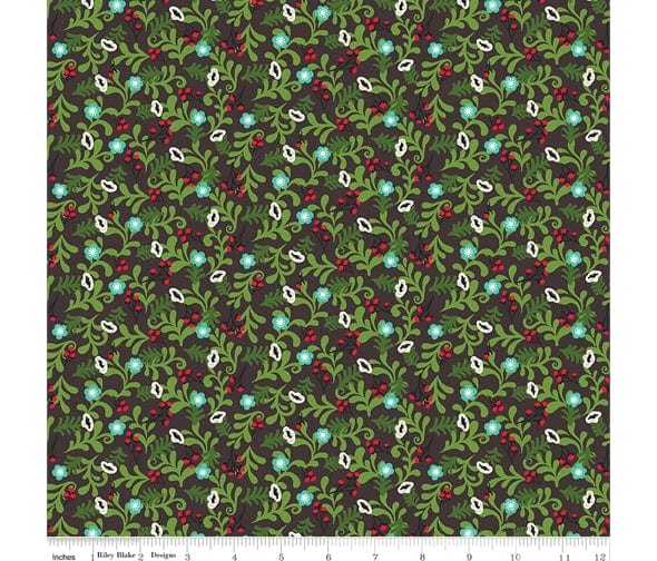 Fabric Winter berries on grey cotton fabric - Winter Wonder by Riley Blake