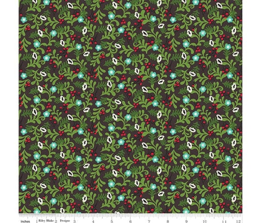 Fabric Winter berries on grey cotton fabric - Winter Wonder by Riley Blake