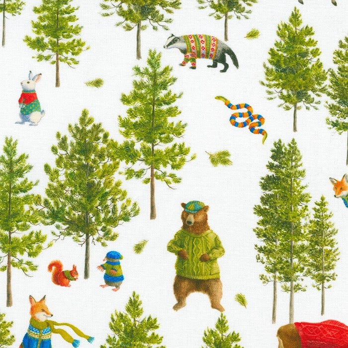 Fabric Winter bird houses on blue cotton fabric - Robert Kaufman