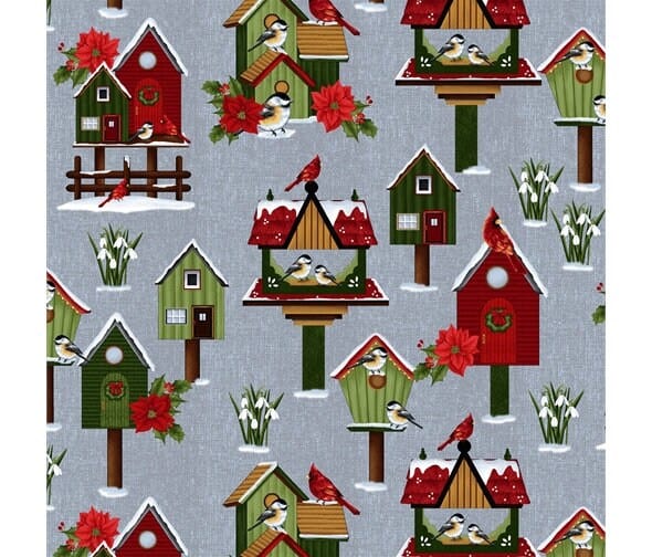 Fabric Winter fabric panel birds garden flowers cotton quilting fabric - Frozen In Time by Henry Glass