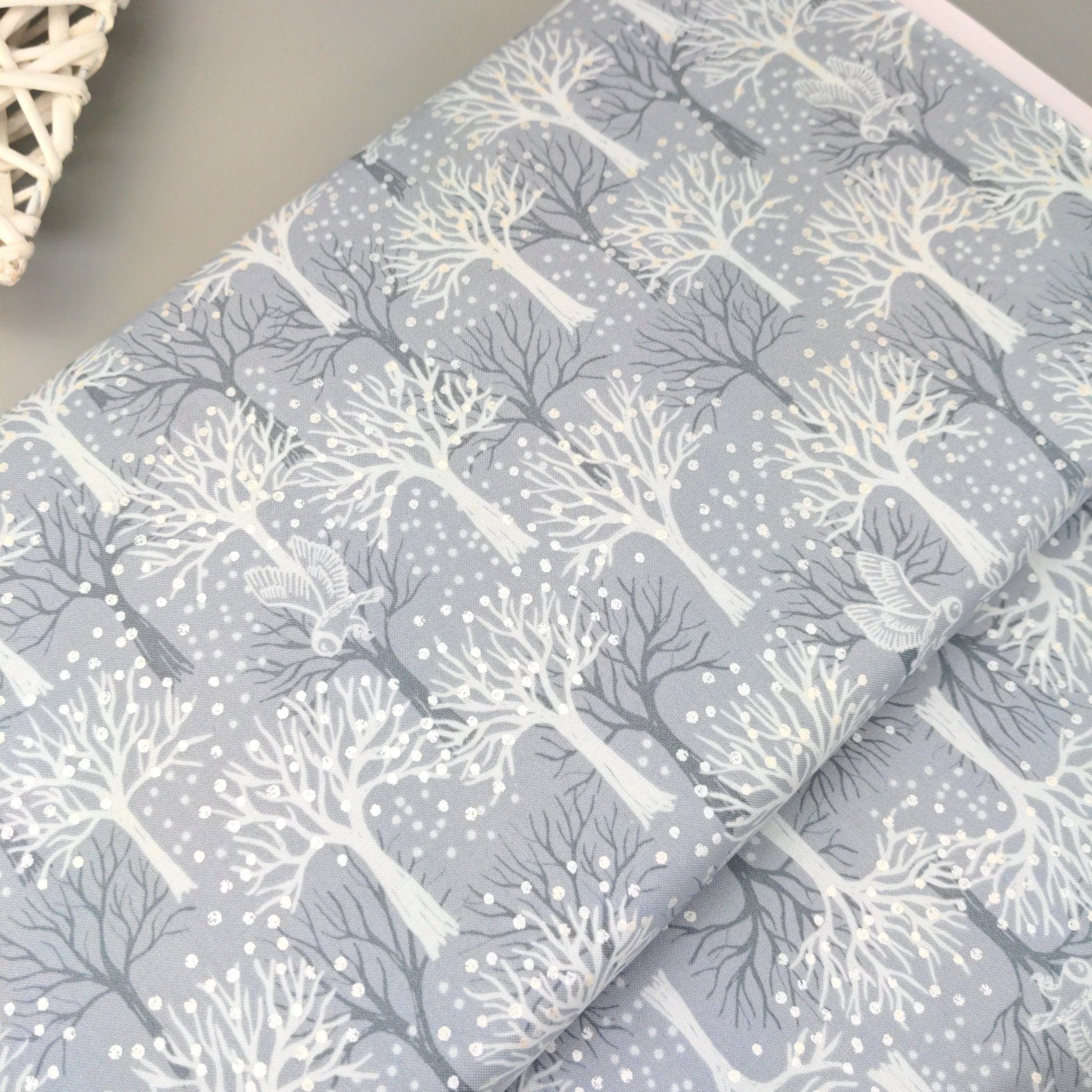 Fabric Winter trees on grey cotton - The Secret Winter Garden - Lewis & Irene