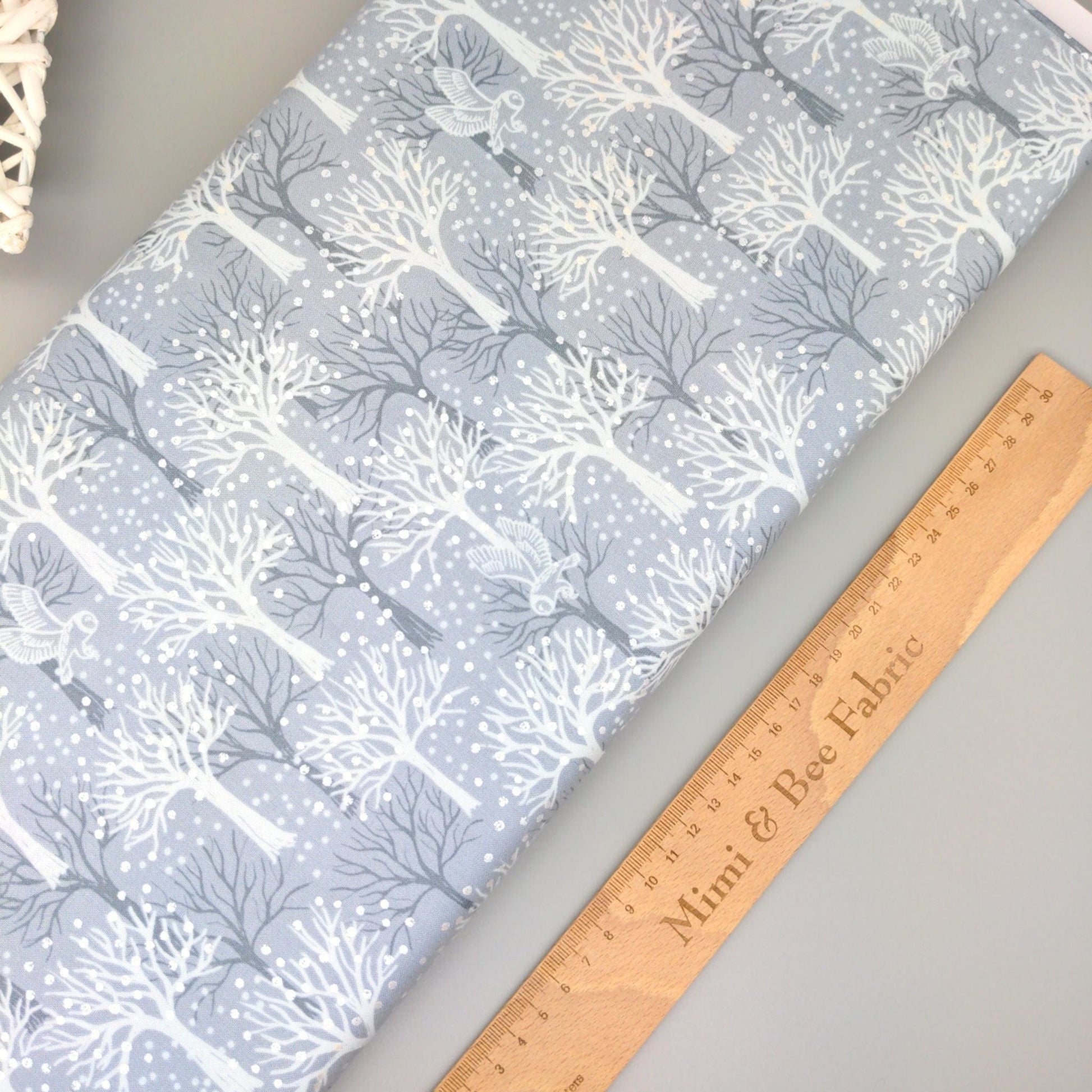 Fabric Winter trees on grey cotton - The Secret Winter Garden - Lewis & Irene
