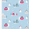 Fabric Winter Village Snowmen Snowflakes on light blue 100% cotton fabric - CraftCottonCo