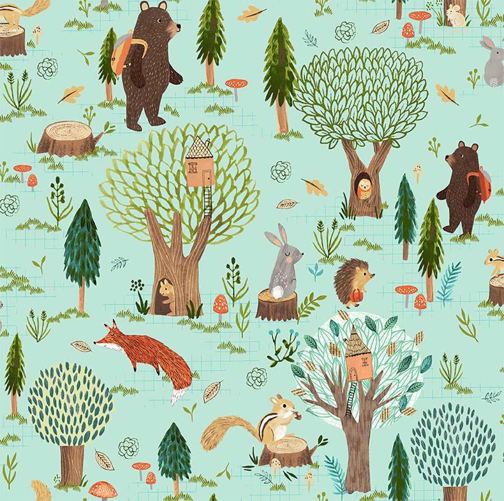 Forrest Animals cotton fabric cot panel  - 'Imagine' Clothworks