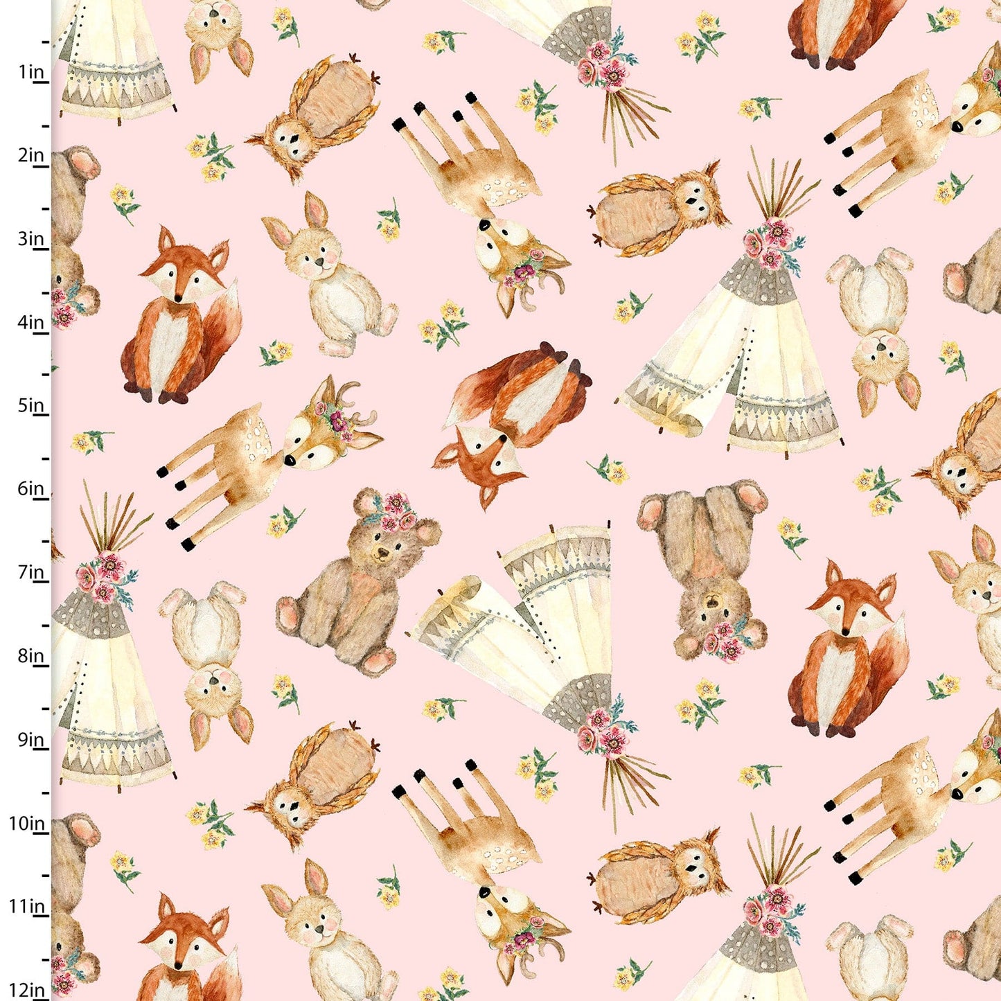 Fabric Yellow cotton fabric floral baby deer - 3 Wishes