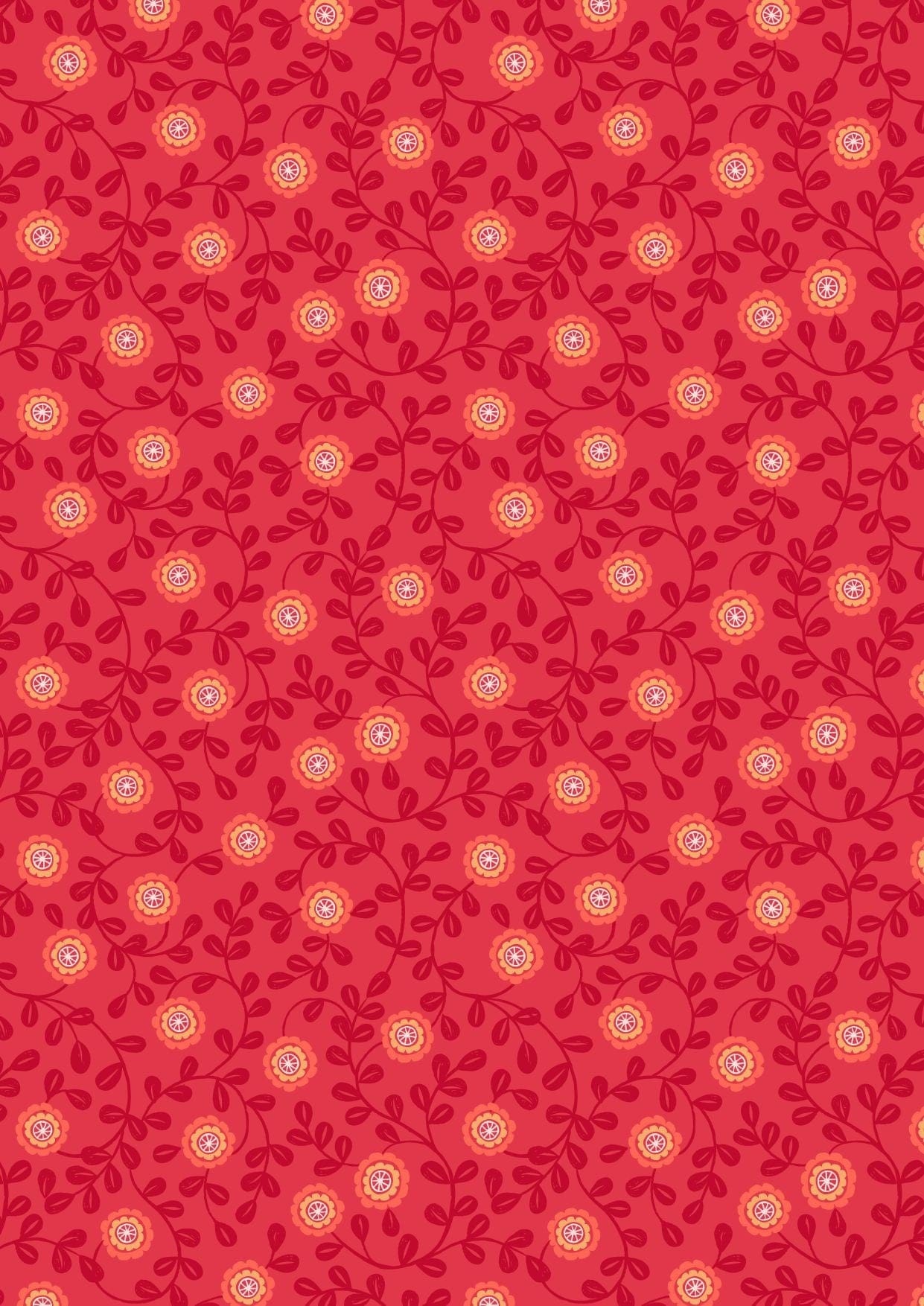 Fabric Yellow Flowers on Red 100% cotton fabric - Little Matryoshka by Lewis & Irene