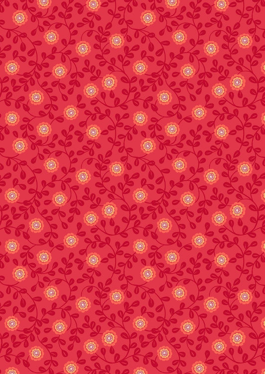 Fabric Yellow Flowers on Red 100% cotton fabric - Little Matryoshka by Lewis & Irene