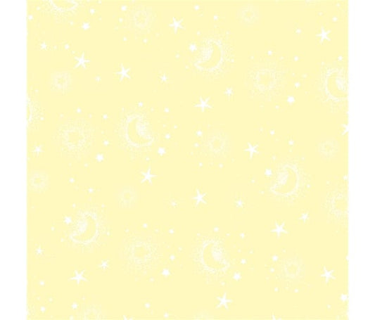 Fabric Yellow moon and star nursery cotton fabric - Star Bright by P & B