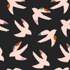 Fabric Yellow rayon dressmaking fabric with pink birds - 'Bold' Dashwood Studio