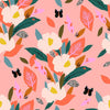 Fabric Yellow rayon dressmaking fabric with pink birds - 'Bold' Dashwood Studio