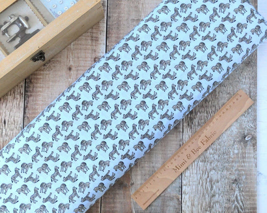 Fabric Zebras safari fabric on pale blue 100% cotton wide fabric